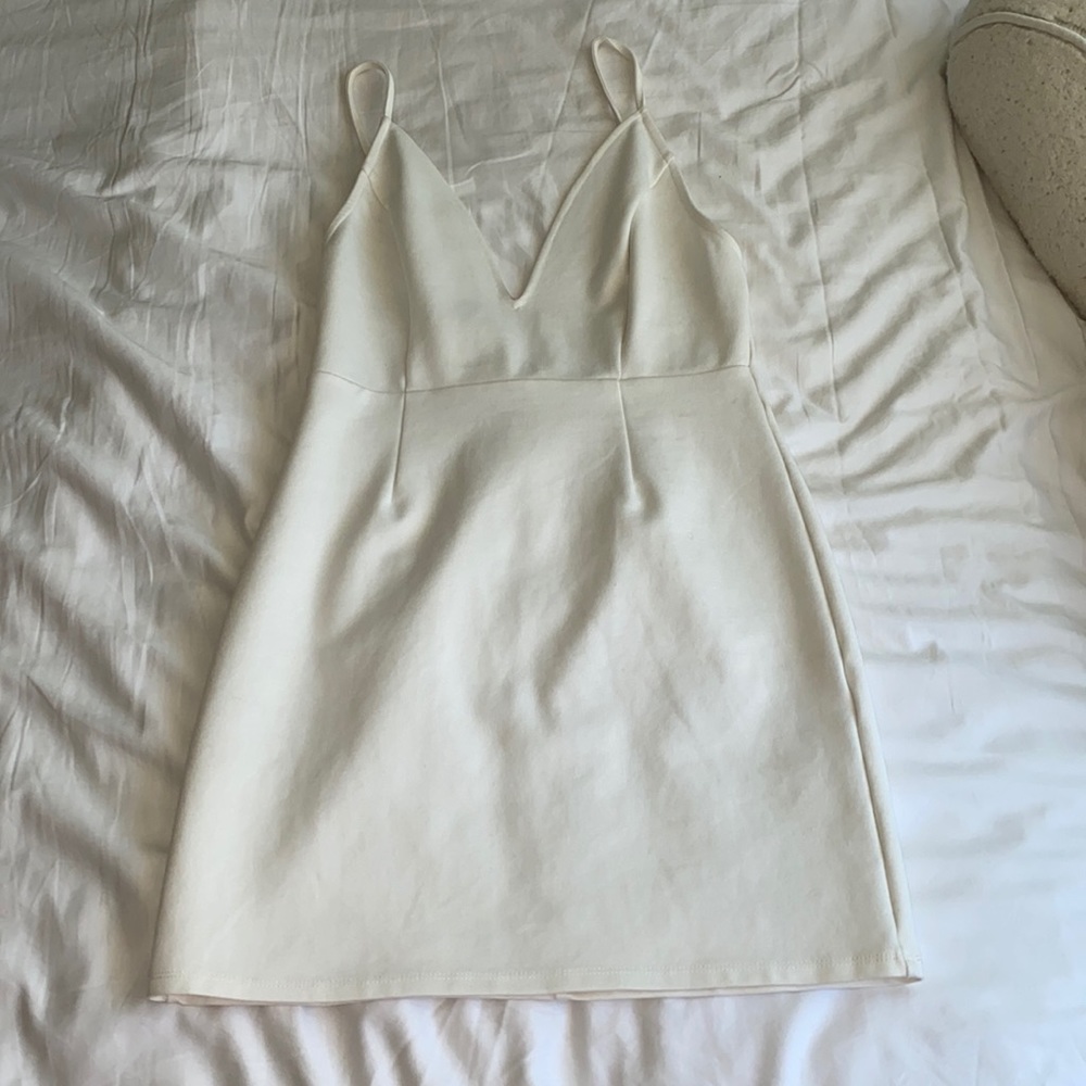White Bodycon Low V Dress